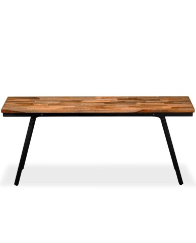Banc Teck de récupération et acier 110 x 35 x 45 cm 