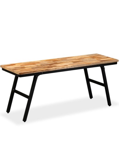 Banc Teck de récupération et acier 110 x 35 x 45 cm 