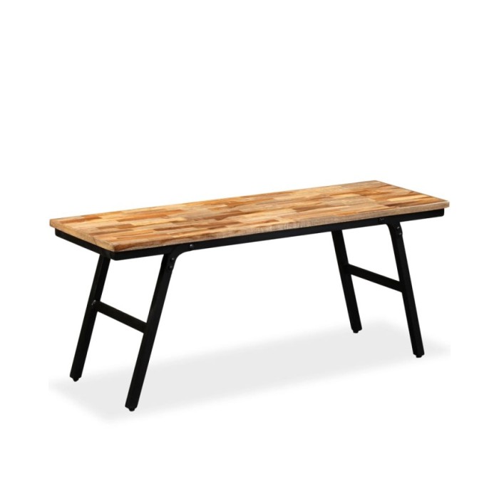 Banc Teck de récupération et acier 110 x 35 x 45 cm 