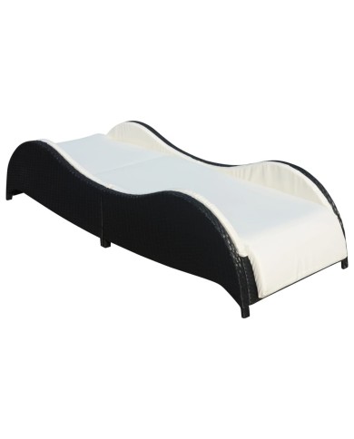 Chaise longue avec coussin Résine tressée Noir