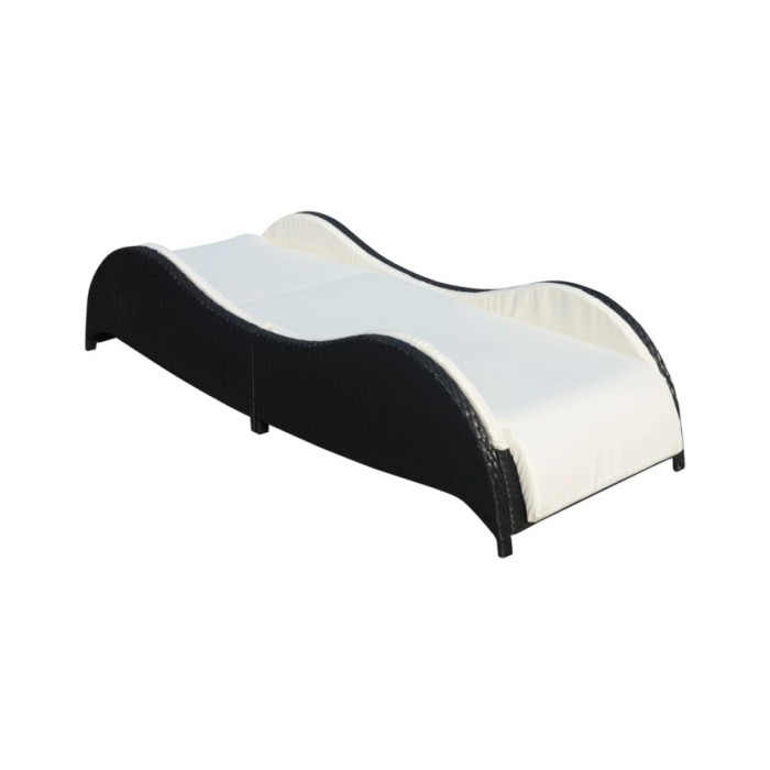 Chaise longue avec coussin Résine tressée Noir