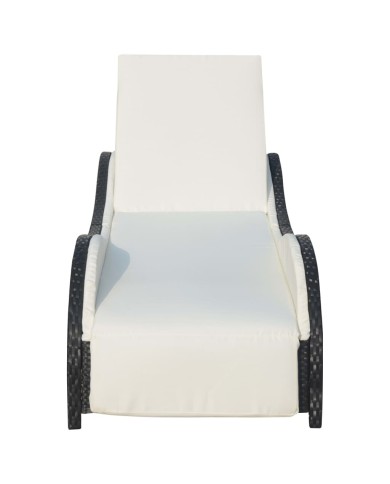 Chaise longue avec coussin Résine tressée Noir