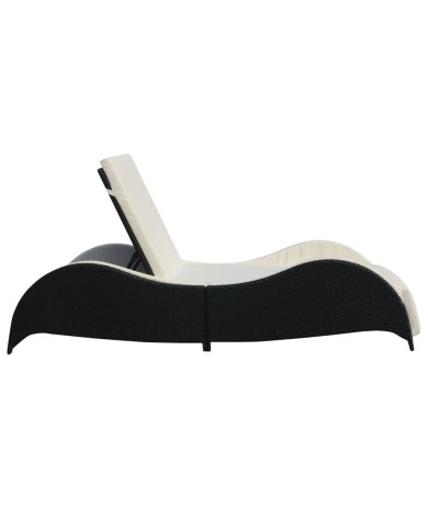 Chaise longue avec coussin Résine tressée Noir