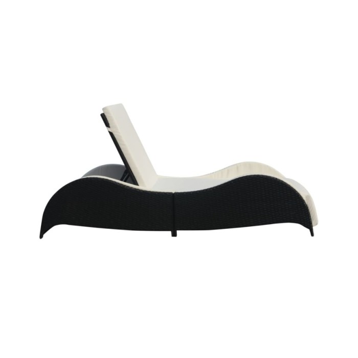 Chaise longue avec coussin Résine tressée Noir