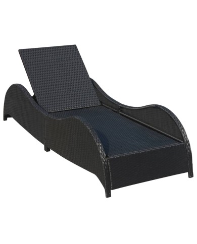 Chaise longue avec coussin Résine tressée Noir