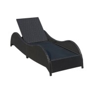 Chaise longue avec coussin Résine tressée Noir