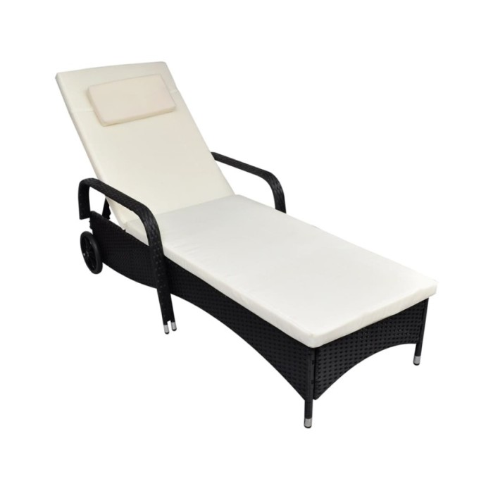 Chaise longue avec coussin et roues Résine tressée Noir