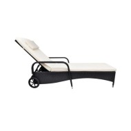 Chaise longue avec coussin et roues Résine tressée Noir