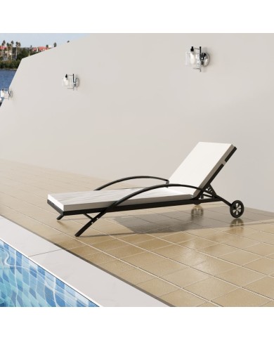 Chaise longue avec coussin et roues Résine tressée Noir