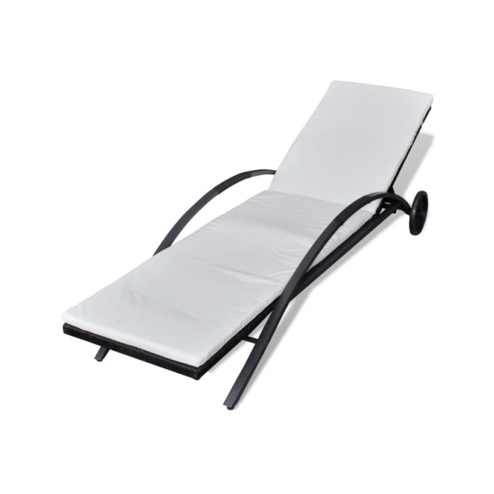 Chaise longue avec coussin et roues Résine tressée Noir