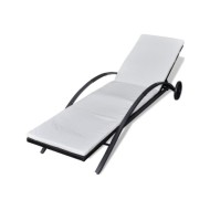 Chaise longue avec coussin et roues Résine tressée Noir