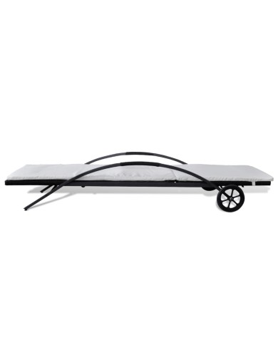 Chaise longue avec coussin et roues Résine tressée Noir