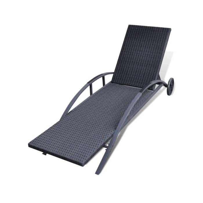 Chaise longue avec coussin et roues Résine tressée Noir