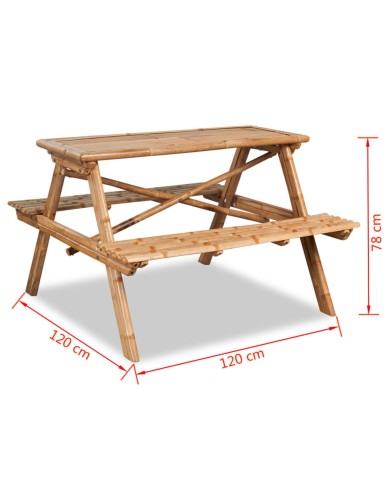 Table de pique-nique 120 x 120 x 78 cm Bambou