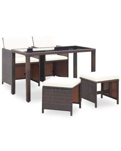 Salon de jardin encastrable et coussins 5 pcs Rotin Marron