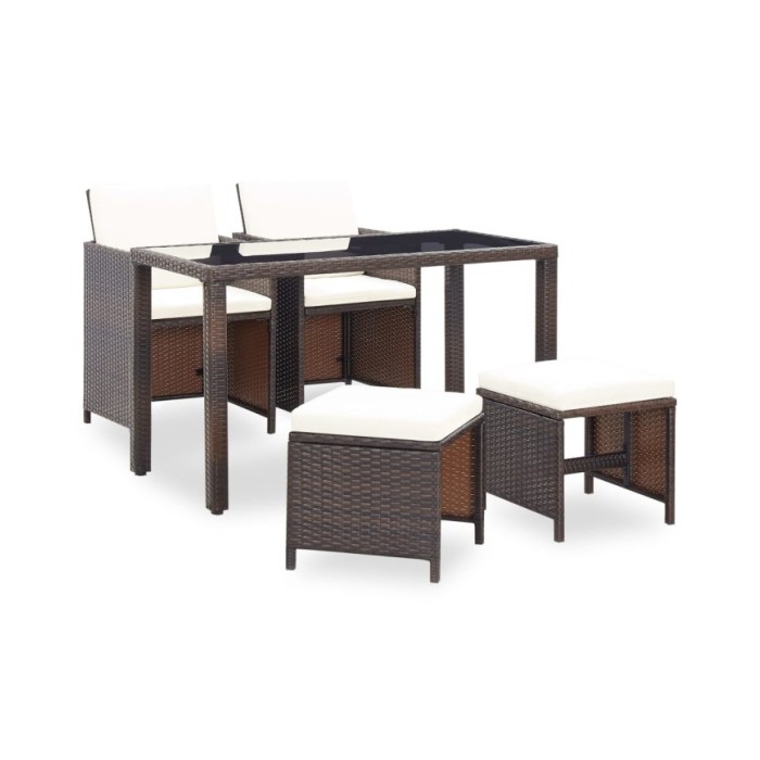 Salon de jardin encastrable et coussins 5 pcs Rotin Marron