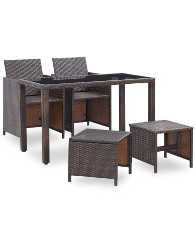 Salon de jardin encastrable et coussins 5 pcs Rotin Marron