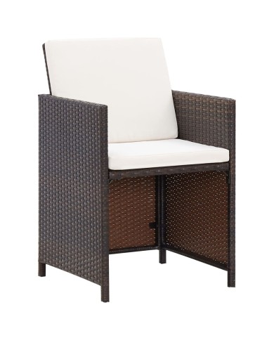 Salon de jardin encastrable et coussins 5 pcs Rotin Marron