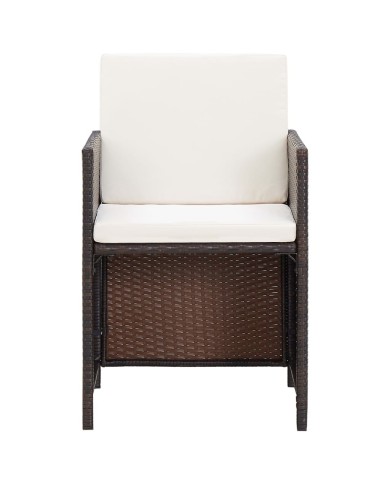 Salon de jardin encastrable et coussins 5 pcs Rotin Marron