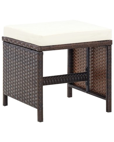 Salon de jardin encastrable et coussins 5 pcs Rotin Marron