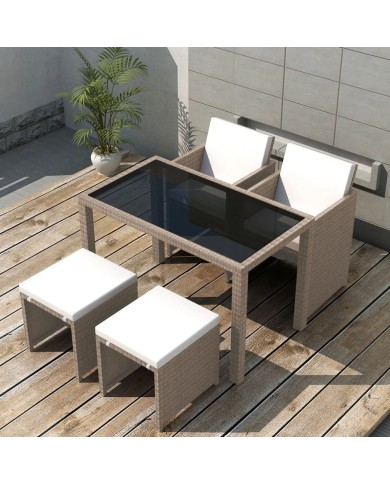 Salon de jardin encastrable avec coussins 5 pcs Rotin Beige