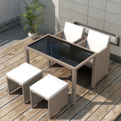 Salon de jardin encastrable avec coussins 5 pcs Rotin Beige