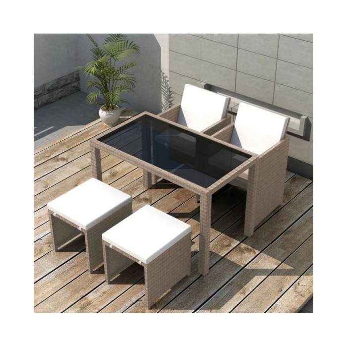 Salon de jardin encastrable avec coussins 5 pcs Rotin Beige