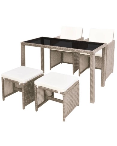 Salon de jardin encastrable avec coussins 5 pcs Rotin Beige