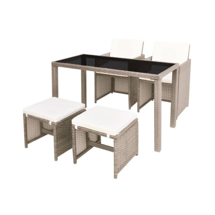 Salon de jardin encastrable avec coussins 5 pcs Rotin Beige