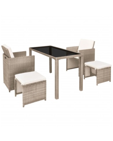 Salon de jardin encastrable avec coussins 5 pcs Rotin Beige