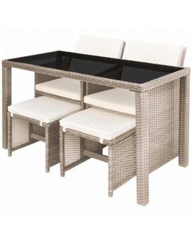 Salon de jardin encastrable avec coussins 5 pcs Rotin Beige