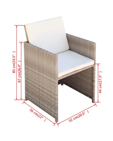 Salon de jardin encastrable avec coussins 5 pcs Rotin Beige