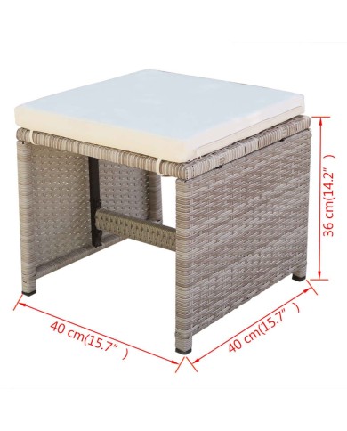 Salon de jardin encastrable avec coussins 5 pcs Rotin Beige