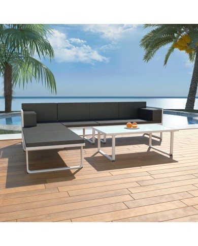 Salon de jardin 4 pcs et coussins Aluminium Noir