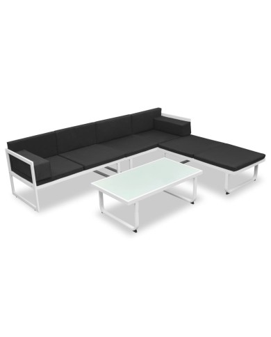 Salon de jardin 4 pcs et coussins Aluminium Noir