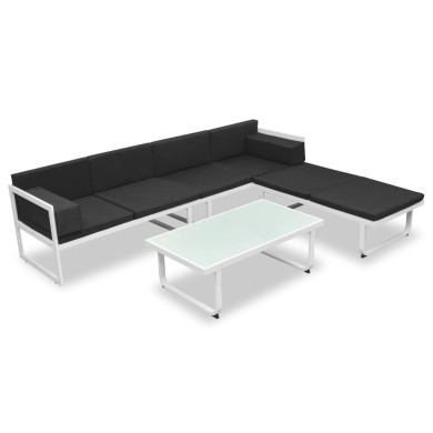 Salon de jardin 4 pcs et coussins Aluminium Noir