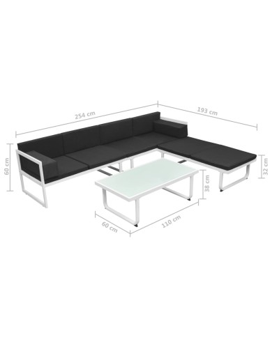 Salon de jardin 4 pcs et coussins Aluminium Noir