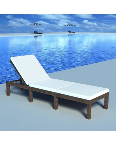 Chaise longue avec coussin Résine tressée Marron