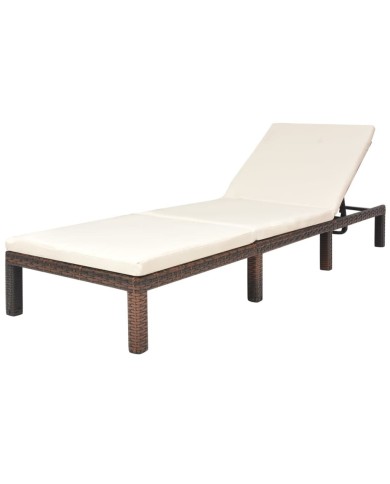 Chaise longue avec coussin Résine tressée Marron