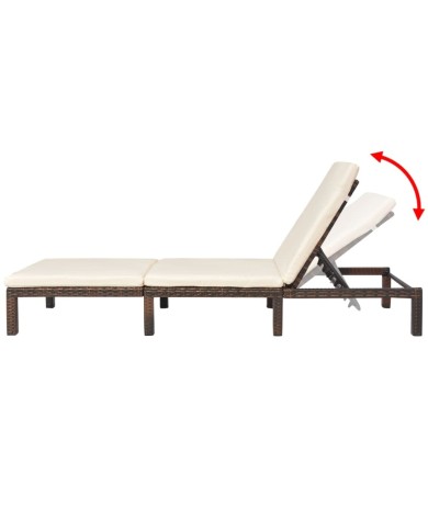 Chaise longue avec coussin Résine tressée Marron