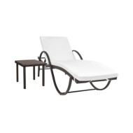 Chaise longue avec coussin et table Résine tressée Marron