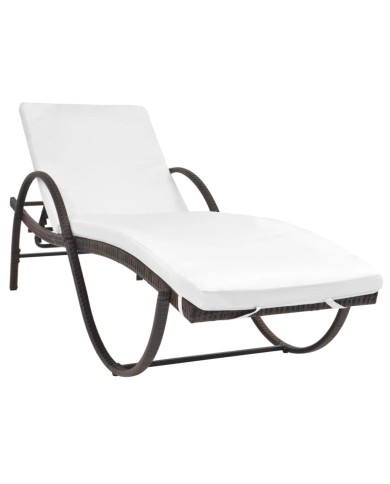Chaise longue avec coussin et table Résine tressée Marron