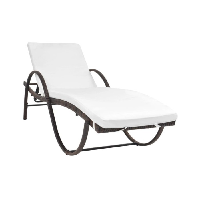 Chaise longue avec coussin et table Résine tressée Marron