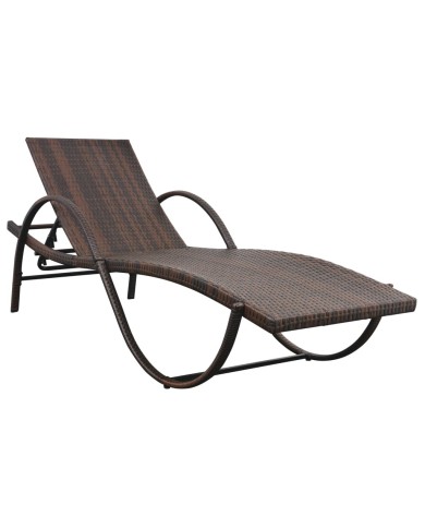 Chaise longue avec coussin et table Résine tressée Marron