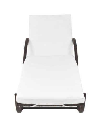 Chaise longue avec coussin et table Résine tressée Marron