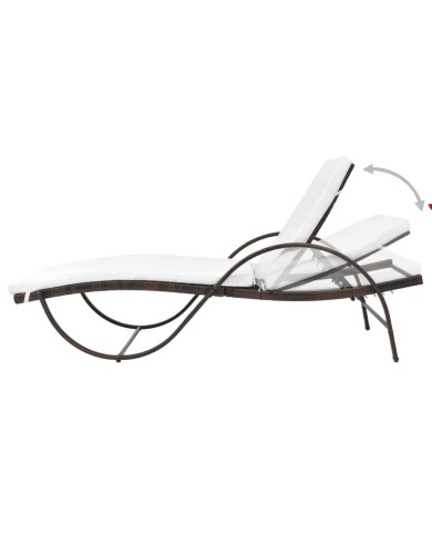 Chaise longue avec coussin et table Résine tressée Marron