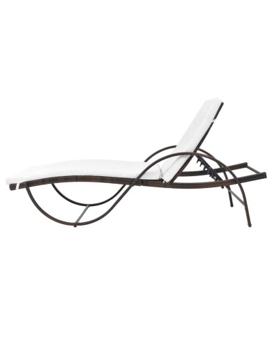 Chaise longue avec coussin et table Résine tressée Marron