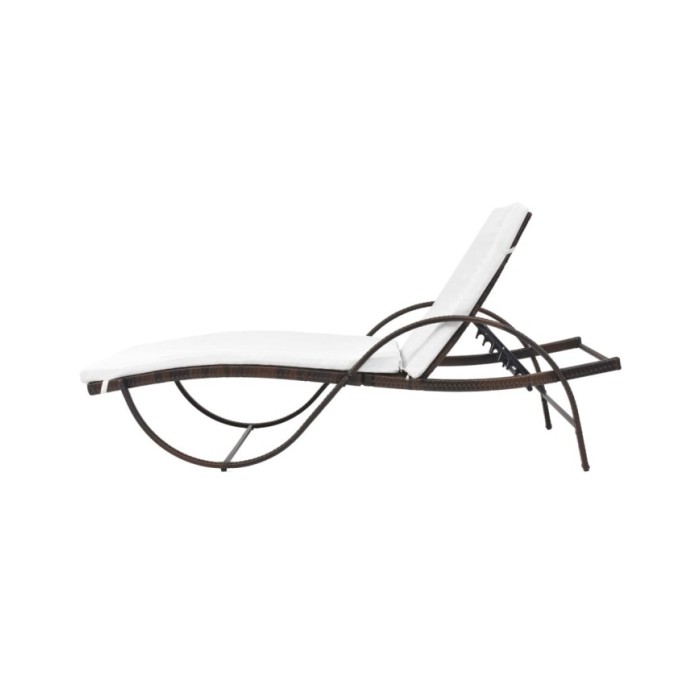 Chaise longue avec coussin et table Résine tressée Marron