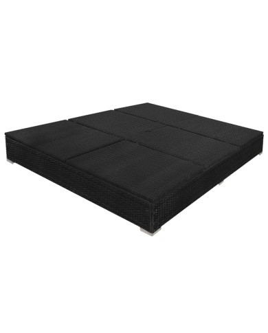 Chaise longue d'extérieur avec parasol Résine tressée Noir