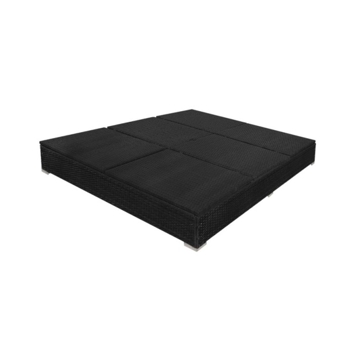 Chaise longue d'extérieur avec parasol Résine tressée Noir